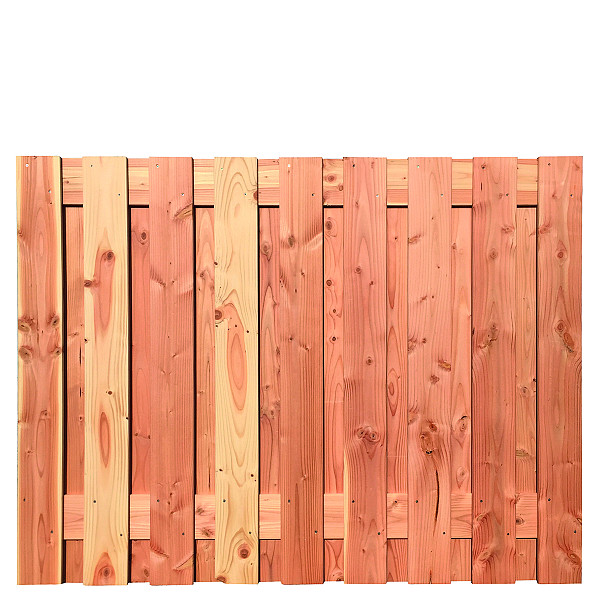 <p><strong>Douglas tuinschermen</strong></p><p>Dit prachtige douglas scherm bestaat uit 19 planken van 1,6x14,5x180cm, hiervan zijn er 17 verticaal geplaatst en 2 horizontaal. Het scherm heeft weinig inkijk en biedt dan ook veel privacy. Het scherm is eenvoudig toe te passen in het betonpalen systeem.</p>