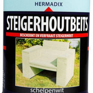 <p>Hermadix Steigerhoutbeits schelpenwit is speciaal ontwikkeld voor nieuw en oud steigerhout. Steigerhoutbeits is een transparante beits die goed indringt in het hout. Steigerhoutbeits droogt snel en is makkelijk verwerkbaar. 1 laag Steigerhoutbeits is voldoende voor een prachtig resultaat. Bij onderhoudslagen hoeft niet geschuurd te worden. Steigerhoutbeits is een watergedragen, mens- en milieuvriendelijke beits op basis van natuurlijke oliën.</p>