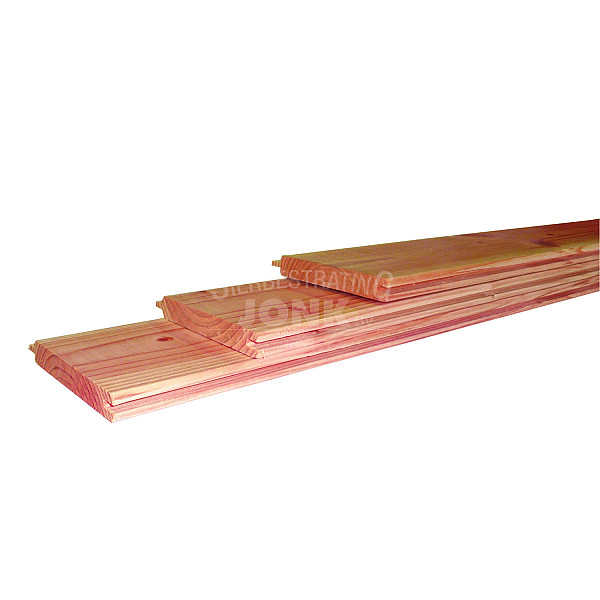 <p><strong>Douglas dakbeschot</strong></p><p>Het douglas 16 mm dakbeschot is voorzien van mes en groef en kan daarmee een winddichte wand creëren. De planken zijn geschaafd en hebben dus een vriendelijke raak oppervlak. Ze worden vaak toegepast als dakconstructie bij overkappingen en blokhutten. Daarnaast kan je de planken ook als schuttingwand gebruiken. Het geschaafde materiaal van douglas wordt gedroogd tot circa 18% waardoor scheurvormingen minder voorkomen.</p>