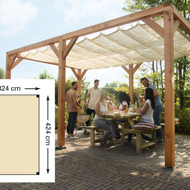 Douglas houtpakket 324 x 424 cm. t.b.v. harmonicadoek 290 x 400 cm., kleurloos geïmpregneerd