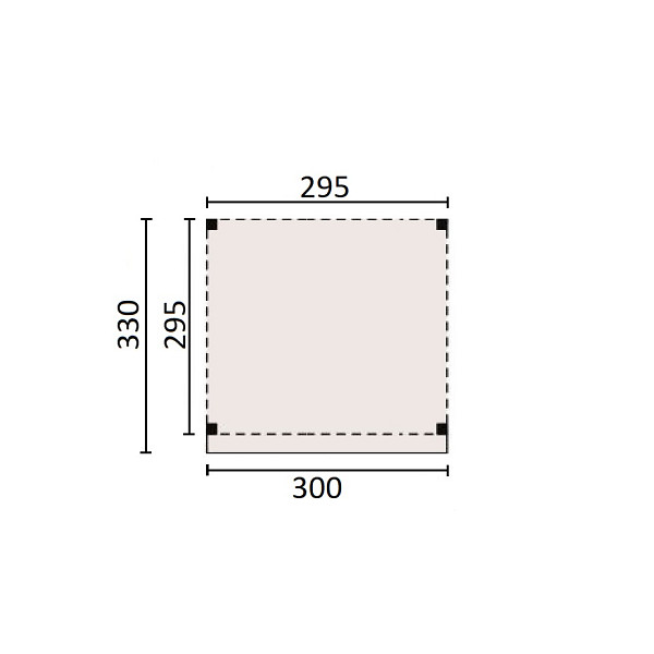 <p><strong>JWOODS Buitenverblijf 300x300 cm, Fijnbezaagd</strong></p><p>Voor een voordelige prijs een prachtige overkapping in je tuin plaatsen? Dat kan met een JWOODS Buitenverblijf, een goedkope terrasoverkapping, samengesteld als ‘doe het zelf bouwpakket’. Het grote voordeel van het JWOODS concept zit hem in de prijs, welke een stuk voordeliger is in vergelijking met een prefab pakket. Uit onze voorraad tuintimmerhout stellen we een bouwpakket samen uit de beste naaldhoutsoorten, zoals Lariks, Douglashout en Redwood. Bij aanschaf wordt je uiteraard voorzien van een duidelijke opbouwinstructie.  </p><p><strong>Doe het zelf bouwpakket</strong></p><p>Het doe het zelf pakket wordt compleet geleverd inclusief dakbedekking, stadsuitloop, bevestigingsmaterialen etc. Wil je exact weten waar het pakket uit bestaat? Scroll dan naar beneden voor de complete materialenlijst. Optioneel kunnen de 12x12x300 cm palen tegen meerprijs worden vervangen voor 15x15x300 cm (bij een fijnbezaagd model) of 14x14x300 cm (bij een geschaafd model).<br />Betonpoeren, daktrimmen, een hemelwater afvoerset, een dakverankeringset en ventilatieroosters zijn optioneel en kunnen besteld worden bij de extra opties.</p><p><strong>Fundering Overkapping</strong></p><p>Voor een solide constructie monteer je de palen op betonpoeren. Rondom de poeren stort je (snel)beton. De getoonde maten zijn de funderingsmaten. Het dak overstek is standaard 30 cm diep en 5 cm in de breedte. Betonpoeren zijn in verschillende uitvoeringen verkrijgbaar. Wij raden de betonpoer de luxe 18x18x50 van harte aan.</p><p><strong>Overkapping van Lariks Douglashout en Redwood</strong></p><p>Een JWOODS Buitenverblijf wordt samengesteld uit Douglashout en Redwood hout.<br /><br />Douglas/Lariks is een prachtig duurzaam materiaal. Het heeft een mooie rood/oranje gevlamde kleur. Binnen het assortiment kan je kiezen uit "geschaafd" of "fijnbezaagd" douglas hout. Geschaafde materialen hebben een zacht en glad oppervlak. De geschaafde materialen zijn zeer maatvast door het drogen van het hout. Door uitdroging van Douglas hout is er wel kans op scheurvorming in palen of planken, dit doet echter niets af aan de kwaliteit van het hout. De fijnbezaagde materialen zijn wat ruwer aan oppervlak en de kopkanten kunnen wat splinterig zijn. Fijnbezaagd hout word vers gezaagd en kan na indrogen wat minder maatvast zijn. Ook kan er op fijnbezaagd materiaal schimmelvorming ontstaan.</p><p>JWOODS RedWood is een PEFC/FSC gekeurd, geïmpregneerd naaldhoutproduct met een warme, roodroze uitstraling. RedWood heeft dezelfde warme, authentieke uitstraling als douglashout én het behoudt lang zijn kleur. Het is daarmee een prachtig alternatief voor Douglashout.</p><p><strong>Dakbedekking</strong></p><p>Een JWOODS Buitenverblijf wordt geleverd <strong>inclusief</strong> dakbedekking voor het platte dak. Het EPDM rubberfolie wordt compleet op maat aangeleverd met EPDM lijm. Voor de afvoer van het hemelwater wordt een vierkante stadsuitloop meegeleverd.</p><p>Voor de afwerking van de dakranden en het EPDM zijn optioneel daktrimmen te bestellen.</p><p><strong>Onderhoud Overkapping</strong></p><p>Een JWOODS Buitenverblijf behoeft weinig onderhoud. Echter raden wij aan om het hout te behandelen met de producten van Hermadix. Voordelen:</p><ul>	<li>​​​​​​​Verlengt de levensduur van het hout</li>	<li>Beschermt het hout tegen krimpen, zwellen, kromtrekken en scheuren door uitdroging en vocht</li>	<li>Behoudt de mooie kleur en gaat het natuurlijke vergrijzingsproces tegen</li>	<li>Beschermt u het hout tegen UV-straling, vocht, schimmels en houtrot</li></ul><p>Zit jouw ideale terrasoverkapping niet bij de collectie? Neem gerust contact op, we helpen je graag verder.</p>