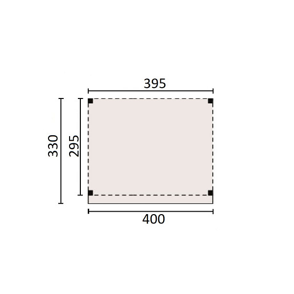 <p><strong>JWOODS Buitenverblijf 400x300 cm, Fijnbezaagd</strong></p><p>Voor een voordelige prijs een prachtige overkapping in je tuin plaatsen? Dat kan met een JWOODS Buitenverblijf, een goedkope terrasoverkapping, samengesteld als ‘doe het zelf bouwpakket’. Het grote voordeel van het JWOODS concept zit hem in de prijs, welke een stuk voordeliger is in vergelijking met een prefab pakket. Uit onze voorraad tuintimmerhout stellen we een bouwpakket samen uit de beste naaldhoutsoorten, zoals Lariks, Douglashout en Redwood. Bij aanschaf wordt je uiteraard voorzien van een duidelijke opbouwinstructie.  </p><p><strong>Doe het zelf bouwpakket</strong></p><p>Het doe het zelf pakket wordt compleet geleverd inclusief dakbedekking, stadsuitloop, bevestigingsmaterialen etc. Wil je exact weten waar het pakket uit bestaat? Scroll dan naar beneden voor de complete materialenlijst. Optioneel kunnen de 12x12x300 cm palen tegen meerprijs worden vervangen voor 15x15x300 cm (bij een fijnbezaagd model) of 14x14x300 cm (bij een geschaafd model).<br />Betonpoeren, daktrimmen, een hemelwater afvoerset, een dakverankeringset en ventilatieroosters zijn optioneel en kunnen besteld worden bij de extra opties.</p><p><strong>Fundering Overkapping</strong></p><p>Voor een solide constructie monteer je de palen op betonpoeren. Rondom de poeren stort je (snel)beton. De getoonde maten zijn de funderingsmaten. Het dak overstek is standaard 30 cm diep en 5 cm in de breedte. Betonpoeren zijn in verschillende uitvoeringen verkrijgbaar. Wij raden de betonpoer de luxe 18x18x50 van harte aan.</p><p><strong>Overkapping van Lariks Douglashout en Redwood</strong></p><p>Een JWOODS Buitenverblijf wordt samengesteld uit Douglashout en Redwood hout.<br /><br />Douglas/Lariks is een prachtig duurzaam materiaal. Het heeft een mooie rood/oranje gevlamde kleur. Binnen het assortiment kan je kiezen uit "geschaafd" of "fijnbezaagd" douglas hout. Geschaafde materialen hebben een zacht en glad oppervlak. De geschaafde materialen zijn zeer maatvast door het drogen van het hout. Door uitdroging van Douglas hout is er wel kans op scheurvorming in palen of planken, dit doet echter niets af aan de kwaliteit van het hout. De fijnbezaagde materialen zijn wat ruwer aan oppervlak en de kopkanten kunnen wat splinterig zijn. Fijnbezaagd hout word vers gezaagd en kan na indrogen wat minder maatvast zijn. Ook kan er op fijnbezaagd materiaal schimmelvorming ontstaan.</p><p>JWOODS RedWood is een PEFC/FSC gekeurd, geïmpregneerd naaldhoutproduct met een warme, roodroze uitstraling. RedWood heeft dezelfde warme, authentieke uitstraling als douglashout én het behoudt lang zijn kleur. Het is daarmee een prachtig alternatief voor Douglashout.</p><p><strong>Dakbedekking</strong></p><p>Een JWOODS Buitenverblijf wordt geleverd <strong>inclusief</strong> dakbedekking voor het platte dak. Het EPDM rubberfolie wordt compleet op maat aangeleverd met EPDM lijm. Voor de afvoer van het hemelwater wordt een vierkante stadsuitloop meegeleverd.</p><p>Voor de afwerking van de dakranden en het EPDM zijn optioneel daktrimmen te bestellen.</p><p><strong>Onderhoud Overkapping</strong></p><p>Een JWOODS Buitenverblijf behoeft weinig onderhoud. Echter raden wij aan om het hout te behandelen met de producten van Hermadix. Voordelen:</p><ul>	<li>​​​​​​​Verlengt de levensduur van het hout</li>	<li>Beschermt het hout tegen krimpen, zwellen, kromtrekken en scheuren door uitdroging en vocht</li>	<li>Behoudt de mooie kleur en gaat het natuurlijke vergrijzingsproces tegen</li>	<li>Beschermt u het hout tegen UV-straling, vocht, schimmels en houtrot</li></ul><p>Zit jouw ideale terrasoverkapping niet bij de collectie? Neem gerust contact op, we helpen je graag verder.</p>