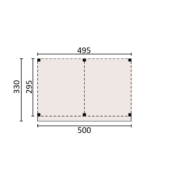 <p><strong>JWOODS Buitenverblijf 500x300cm, Geschaafd</strong></p><p>Voor een voordelige prijs een prachtige overkapping in je tuin plaatsen? Dat kan met een JWOODS Buitenverblijf, een goedkope terrasoverkapping, samengesteld als ‘doe het zelf bouwpakket’. Het grote voordeel van het JWOODS concept zit hem in de prijs, welke een stuk voordeliger is in vergelijking met een prefab pakket. Uit onze voorraad tuintimmerhout stellen we een bouwpakket samen uit de beste naaldhoutsoorten, zoals Lariks, Douglashout en Redwood. Bij aanschaf wordt je uiteraard voorzien van een duidelijke opbouwinstructie.  </p><p><strong>Doe het zelf bouwpakket</strong></p><p>Het doe het zelf pakket wordt compleet geleverd inclusief dakbedekking, stadsuitloop, bevestigingsmaterialen etc. Wil je exact weten waar het pakket uit bestaat? Scroll dan naar beneden voor de complete materialenlijst. Optioneel kunnen de 12x12x300 cm palen tegen meerprijs worden vervangen voor 15x15x300 cm (bij een fijnbezaagd model) of 14x14x300 cm (bij een geschaafd model).<br />Betonpoeren, daktrimmen, een hemelwater afvoerset, een dakverankeringset en ventilatieroosters zijn optioneel en kunnen besteld worden bij de extra opties.</p><p><strong>Fundering Overkapping</strong></p><p>Voor een solide constructie monteer je de palen op betonpoeren. Rondom de poeren stort je (snel)beton. De getoonde maten zijn de funderingsmaten. Het dak overstek is standaard 30 cm diep en 5 cm in de breedte. Betonpoeren zijn in verschillende uitvoeringen verkrijgbaar. Wij raden de betonpoer de luxe 18x18x50 van harte aan.</p><p><strong>Overkapping van Lariks Douglashout en Redwood</strong></p><p>Een JWOODS Buitenverblijf wordt samengesteld uit Douglashout en Redwood hout.<br /><br />Douglas/Lariks is een prachtig duurzaam materiaal. Het heeft een mooie rood/oranje gevlamde kleur. Binnen het assortiment kan je kiezen uit "geschaafd" of "fijnbezaagd" douglas hout. Geschaafde materialen hebben een zacht en glad oppervlak. De geschaafde materialen zijn zeer maatvast door het drogen van het hout. Door uitdroging van Douglas hout is er wel kans op scheurvorming in palen of planken, dit doet echter niets af aan de kwaliteit van het hout. De fijnbezaagde materialen zijn wat ruwer aan oppervlak en de kopkanten kunnen wat splinterig zijn. Fijnbezaagd hout word vers gezaagd en kan na indrogen wat minder maatvast zijn. Ook kan er op fijnbezaagd materiaal schimmelvorming ontstaan.</p><p>JWOODS RedWood is een PEFC/FSC gekeurd, geïmpregneerd naaldhoutproduct met een warme, roodroze uitstraling. RedWood heeft dezelfde warme, authentieke uitstraling als douglashout én het behoudt lang zijn kleur. Het is daarmee een prachtig alternatief voor Douglashout.</p><p><strong>Dakbedekking</strong></p><p>Een JWOODS Buitenverblijf wordt geleverd <strong>inclusief</strong> dakbedekking voor het platte dak. Het EPDM rubberfolie wordt compleet op maat aangeleverd met EPDM lijm. Voor de afvoer van het hemelwater wordt een vierkante stadsuitloop meegeleverd.</p><p>Voor de afwerking van de dakranden en het EPDM zijn optioneel daktrimmen te bestellen.</p><p><strong>Onderhoud Overkapping</strong></p><p>Een JWOODS Buitenverblijf behoeft weinig onderhoud. Echter raden wij aan om het hout te behandelen met de producten van Hermadix. Voordelen:</p><ul>	<li>​​​​​​​Verlengt de levensduur van het hout</li>	<li>Beschermt het hout tegen krimpen, zwellen, kromtrekken en scheuren door uitdroging en vocht</li>	<li>Behoudt de mooie kleur en gaat het natuurlijke vergrijzingsproces tegen</li>	<li>Beschermt u het hout tegen UV-straling, vocht, schimmels en houtrot</li></ul><p>Zit jouw ideale terrasoverkapping niet bij de collectie? Neem gerust contact op, we helpen je graag verder.</p>