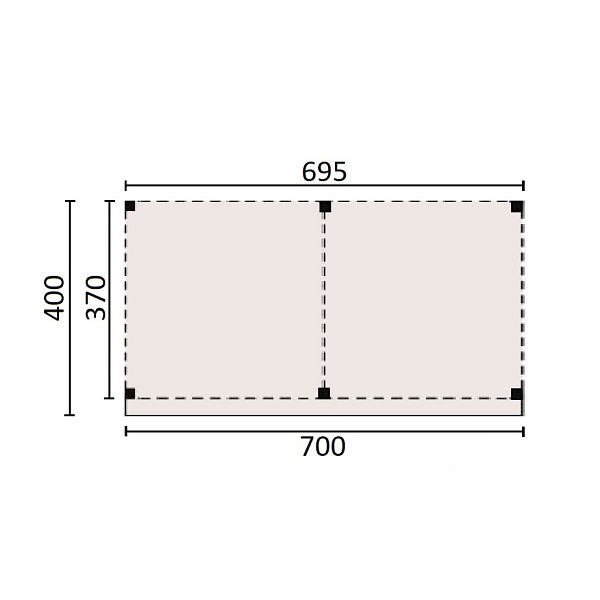 <p><strong>JWOODS Buitenverblijf 700x370 cm, Fijnbezaagd</strong></p><p>Voor een voordelige prijs een prachtige overkapping in je tuin plaatsen? Dat kan met een JWOODS Buitenverblijf, een goedkope terrasoverkapping, samengesteld als ‘doe het zelf bouwpakket’. Het grote voordeel van het JWOODS concept zit hem in de prijs, welke een stuk voordeliger is in vergelijking met een prefab pakket. Uit onze voorraad tuintimmerhout stellen we een bouwpakket samen uit de beste naaldhoutsoorten, zoals Lariks, Douglashout en Redwood. Bij aanschaf wordt je uiteraard voorzien van een duidelijke opbouwinstructie.  </p><p><strong>Doe het zelf bouwpakket</strong></p><p>Het doe het zelf pakket wordt compleet geleverd inclusief dakbedekking, stadsuitloop, bevestigingsmaterialen etc. Wil je exact weten waar het pakket uit bestaat? Scroll dan naar beneden voor de complete materialenlijst. Optioneel kunnen de 12x12x300 cm palen tegen meerprijs worden vervangen voor 15x15x300 cm (bij een fijnbezaagd model) of 14x14x300 cm (bij een geschaafd model).<br />Betonpoeren, daktrimmen, een hemelwater afvoerset, een dakverankeringset en ventilatieroosters zijn optioneel en kunnen besteld worden bij de extra opties.</p><p><strong>Fundering Overkapping</strong></p><p>Voor een solide constructie monteer je de palen op betonpoeren. Rondom de poeren stort je (snel)beton. De getoonde maten zijn de funderingsmaten. Het dak overstek is standaard 30 cm diep en 5 cm in de breedte. Betonpoeren zijn in verschillende uitvoeringen verkrijgbaar. Wij raden de betonpoer de luxe 18x18x50 van harte aan.</p><p><strong>Overkapping van Lariks Douglashout en Redwood</strong></p><p>Een JWOODS Buitenverblijf wordt samengesteld uit Douglashout en Redwood hout.<br /><br />Douglas/Lariks is een prachtig duurzaam materiaal. Het heeft een mooie rood/oranje gevlamde kleur. Binnen het assortiment kan je kiezen uit "geschaafd" of "fijnbezaagd" douglas hout. Geschaafde materialen hebben een zacht en glad oppervlak. De geschaafde materialen zijn zeer maatvast door het drogen van het hout. Door uitdroging van Douglas hout is er wel kans op scheurvorming in palen of planken, dit doet echter niets af aan de kwaliteit van het hout. De fijnbezaagde materialen zijn wat ruwer aan oppervlak en de kopkanten kunnen wat splinterig zijn. Fijnbezaagd hout word vers gezaagd en kan na indrogen wat minder maatvast zijn. Ook kan er op fijnbezaagd materiaal schimmelvorming ontstaan.</p><p>JWOODS RedWood is een PEFC/FSC gekeurd, geïmpregneerd naaldhoutproduct met een warme, roodroze uitstraling. RedWood heeft dezelfde warme, authentieke uitstraling als douglashout én het behoudt lang zijn kleur. Het is daarmee een prachtig alternatief voor Douglashout.</p><p><strong>Dakbedekking</strong></p><p>Een JWOODS Buitenverblijf wordt geleverd <strong>inclusief</strong> dakbedekking voor het platte dak. Het EPDM rubberfolie wordt compleet op maat aangeleverd met EPDM lijm. Voor de afvoer van het hemelwater wordt een vierkante stadsuitloop meegeleverd.</p><p>Voor de afwerking van de dakranden en het EPDM zijn optioneel daktrimmen te bestellen.</p><p><strong>Onderhoud Overkapping</strong></p><p>Een JWOODS Buitenverblijf behoeft weinig onderhoud. Echter raden wij aan om het hout te behandelen met de producten van Hermadix. Voordelen:</p><ul>	<li>​​​​​​​Verlengt de levensduur van het hout</li>	<li>Beschermt het hout tegen krimpen, zwellen, kromtrekken en scheuren door uitdroging en vocht</li>	<li>Behoudt de mooie kleur en gaat het natuurlijke vergrijzingsproces tegen</li>	<li>Beschermt u het hout tegen UV-straling, vocht, schimmels en houtrot</li></ul><p>Zit jouw ideale terrasoverkapping niet bij de collectie? Neem gerust contact op, we helpen je graag verder.</p>