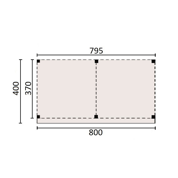 <p><strong>JWOODS Buitenverblijf 800x370 cm, Geschaafd</strong></p><p>Voor een voordelige prijs een prachtige overkapping in je tuin plaatsen? Dat kan met een JWOODS Buitenverblijf, een goedkope terrasoverkapping, samengesteld als ‘doe het zelf bouwpakket’. Het grote voordeel van het JWOODS concept zit hem in de prijs, welke een stuk voordeliger is in vergelijking met een prefab pakket. Uit onze voorraad tuintimmerhout stellen we een bouwpakket samen uit de beste naaldhoutsoorten, zoals Lariks, Douglashout en Redwood. Bij aanschaf wordt je uiteraard voorzien van een duidelijke opbouwinstructie.  </p><p><strong>Doe het zelf bouwpakket</strong></p><p>Het doe het zelf pakket wordt compleet geleverd inclusief dakbedekking, stadsuitloop, bevestigingsmaterialen etc. Wil je exact weten waar het pakket uit bestaat? Scroll dan naar beneden voor de complete materialenlijst. Optioneel kunnen de 12x12x300 cm palen tegen meerprijs worden vervangen voor 15x15x300 cm (bij een fijnbezaagd model) of 14x14x300 cm (bij een geschaafd model).<br />Betonpoeren, daktrimmen, een hemelwater afvoerset, een dakverankeringset en ventilatieroosters zijn optioneel en kunnen besteld worden bij de extra opties.</p><p><strong>Fundering Overkapping</strong></p><p>Voor een solide constructie monteer je de palen op betonpoeren. Rondom de poeren stort je (snel)beton. De getoonde maten zijn de funderingsmaten. Het dak overstek is standaard 30 cm diep en 5 cm in de breedte. Betonpoeren zijn in verschillende uitvoeringen verkrijgbaar. Wij raden de betonpoer de luxe 18x18x50 van harte aan.</p><p><strong>Overkapping van Lariks Douglashout en Redwood</strong></p><p>Een JWOODS Buitenverblijf wordt samengesteld uit Douglashout en Redwood hout.<br /><br />Douglas/Lariks is een prachtig duurzaam materiaal. Het heeft een mooie rood/oranje gevlamde kleur. Binnen het assortiment kan je kiezen uit "geschaafd" of "fijnbezaagd" douglas hout. Geschaafde materialen hebben een zacht en glad oppervlak. De geschaafde materialen zijn zeer maatvast door het drogen van het hout. Door uitdroging van Douglas hout is er wel kans op scheurvorming in palen of planken, dit doet echter niets af aan de kwaliteit van het hout. De fijnbezaagde materialen zijn wat ruwer aan oppervlak en de kopkanten kunnen wat splinterig zijn. Fijnbezaagd hout word vers gezaagd en kan na indrogen wat minder maatvast zijn. Ook kan er op fijnbezaagd materiaal schimmelvorming ontstaan.</p><p>JWOODS RedWood is een PEFC/FSC gekeurd, geïmpregneerd naaldhoutproduct met een warme, roodroze uitstraling. RedWood heeft dezelfde warme, authentieke uitstraling als douglashout én het behoudt lang zijn kleur. Het is daarmee een prachtig alternatief voor Douglashout.</p><p><strong>Dakbedekking</strong></p><p>Een JWOODS Buitenverblijf wordt geleverd <strong>inclusief</strong> dakbedekking voor het platte dak. Het EPDM rubberfolie wordt compleet op maat aangeleverd met EPDM lijm. Voor de afvoer van het hemelwater wordt een vierkante stadsuitloop meegeleverd.</p><p>Voor de afwerking van de dakranden en het EPDM zijn optioneel daktrimmen te bestellen.</p><p><strong>Onderhoud Overkapping</strong></p><p>Een JWOODS Buitenverblijf behoeft weinig onderhoud. Echter raden wij aan om het hout te behandelen met de producten van Hermadix. Voordelen:</p><ul>	<li>​​​​​​​Verlengt de levensduur van het hout</li>	<li>Beschermt het hout tegen krimpen, zwellen, kromtrekken en scheuren door uitdroging en vocht</li>	<li>Behoudt de mooie kleur en gaat het natuurlijke vergrijzingsproces tegen</li>	<li>Beschermt u het hout tegen UV-straling, vocht, schimmels en houtrot</li></ul><p>Zit jouw ideale terrasoverkapping niet bij de collectie? Neem gerust contact op, we helpen je graag verder.</p>