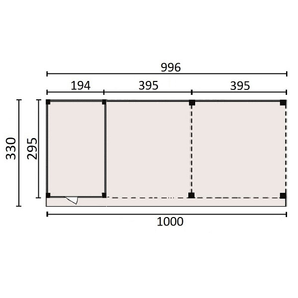 <p><strong>JWOODS Buitenverblijf 1000x300cm incl. berging 200(b), Fijnbezaagd zweeds rabat zwart</strong></p><p>Voor een voordelige prijs een prachtige overkapping in je tuin plaatsen? Dat kan met een JWOODS Buitenverblijf, een goedkope terrasoverkapping, samengesteld als ‘doe het zelf bouwpakket’. Het grote voordeel van het JWOODS concept zit hem in de prijs, welke een stuk voordeliger is in vergelijking met een prefab pakket. Uit onze voorraad tuintimmerhout stellen we een bouwpakket samen uit de beste naaldhoutsoorten, zoals Lariks, Douglashout en Redwood. Bij aanschaf wordt je uiteraard voorzien van een duidelijke opbouwinstructie.  </p><p><strong>Doe het zelf bouwpakket</strong></p><p>Het doe het zelf pakket wordt compleet geleverd inclusief dakbedekking, stadsuitloop, bevestigingsmaterialen etc. Wil je exact weten waar het pakket uit bestaat? Scroll dan naar beneden voor de complete materialenlijst. Optioneel kunnen de 12x12x300 cm palen tegen meerprijs worden vervangen voor 15x15x300 cm (bij een fijnbezaagd model) of 14x14x300 cm (bij een geschaafd model).<br />Betonpoeren, daktrimmen, een hemelwater afvoerset, een dakverankeringset en ventilatieroosters zijn optioneel en kunnen besteld worden bij de extra opties.</p><p><strong>Fundering Overkapping</strong></p><p>Voor een solide constructie monteer je de palen op betonpoeren. Rondom de poeren stort je (snel)beton. De getoonde maten zijn de funderingsmaten. Het dak overstek is standaard 30 cm diep en 5 cm in de breedte. Betonpoeren zijn in verschillende uitvoeringen verkrijgbaar. Wij raden de betonpoer de luxe 18x18x50 van harte aan.</p><p><strong>Overkapping van Lariks Douglashout en Redwood</strong></p><p>Een JWOODS Buitenverblijf wordt samengesteld uit Douglashout en Redwood hout.<br /><br />Douglas/Lariks is een prachtig duurzaam materiaal. Het heeft een mooie rood/oranje gevlamde kleur. Binnen het assortiment kan je kiezen uit "geschaafd" of "fijnbezaagd" douglas hout. Geschaafde materialen hebben een zacht en glad oppervlak. De geschaafde materialen zijn zeer maatvast door het drogen van het hout. Door uitdroging van Douglas hout is er wel kans op scheurvorming in palen of planken, dit doet echter niets af aan de kwaliteit van het hout. De fijnbezaagde materialen zijn wat ruwer aan oppervlak en de kopkanten kunnen wat splinterig zijn. Fijnbezaagd hout word vers gezaagd en kan na indrogen wat minder maatvast zijn. Ook kan er op fijnbezaagd materiaal schimmelvorming ontstaan.</p><p>JWOODS RedWood is een PEFC/FSC gekeurd, geïmpregneerd naaldhoutproduct met een warme, roodroze uitstraling. RedWood heeft dezelfde warme, authentieke uitstraling als douglashout én het behoudt lang zijn kleur. Het is daarmee een prachtig alternatief voor Douglashout.</p><p><strong>Dakbedekking</strong></p><p>Een JWOODS Buitenverblijf wordt geleverd <strong>inclusief</strong> dakbedekking voor het platte dak. Het EPDM rubberfolie wordt compleet op maat aangeleverd met EPDM lijm. Voor de afvoer van het hemelwater wordt een vierkante stadsuitloop meegeleverd.</p><p>Voor de afwerking van de dakranden en het EPDM zijn optioneel daktrimmen te bestellen.</p><p><strong>Onderhoud Overkapping</strong></p><p>Een JWOODS Buitenverblijf behoeft weinig onderhoud. Echter raden wij aan om het hout te behandelen met de producten van Hermadix. Voordelen:</p><ul>	<li>​​​​​​​Verlengt de levensduur van het hout</li>	<li>Beschermt het hout tegen krimpen, zwellen, kromtrekken en scheuren door uitdroging en vocht</li>	<li>Behoudt de mooie kleur en gaat het natuurlijke vergrijzingsproces tegen</li>	<li>Beschermt u het hout tegen UV-straling, vocht, schimmels en houtrot</li></ul><p>Zit jouw ideale terrasoverkapping niet bij de collectie? Neem gerust contact op, we helpen je graag verder.</p>