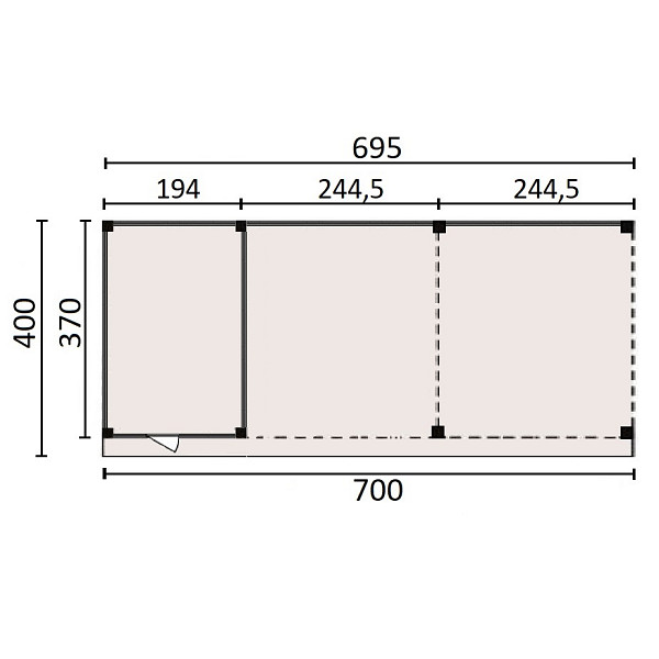 <h1><strong>JWOODS Buitenverblijf 700x370cm incl. berging 200(b), Fijnbezaagd zweeds rabat blank</strong></h1><p>Voor een voordelige prijs een prachtige overkapping in je tuin plaatsen? Dat kan met een JWOODS Buitenverblijf, een goedkope terrasoverkapping, samengesteld als ‘doe het zelf bouwpakket’. Het grote voordeel van het JWOODS concept zit hem in de prijs, welke een stuk voordeliger is in vergelijking met een prefab pakket. Uit onze voorraad tuintimmerhout stellen we een bouwpakket samen uit de beste naaldhoutsoorten, zoals Lariks, Douglashout en Redwood. Bij aanschaf wordt je uiteraard voorzien van een duidelijke opbouwinstructie.  </p><h2><strong>Doe het zelf bouwpakket</strong></h2><p>Het doe het zelf pakket wordt compleet geleverd inclusief dakbedekking, stadsuitloop, bevestigingsmaterialen etc. Wil je exact weten waar het pakket uit bestaat? Scroll dan naar beneden voor de complete materialenlijst. Optioneel kunnen de 12x12x300 cm palen tegen meerprijs worden vervangen voor 15x15x300 cm (bij een fijnbezaagd model) of 14x14x300 cm (bij een geschaafd model).<br />Betonpoeren, daktrimmen, een hemelwater afvoerset, een dakverankeringset en ventilatieroosters zijn optioneel en kunnen besteld worden bij de extra opties.</p><h2><strong>Fundering Overkapping</strong></h2><p>Voor een solide constructie monteer je de palen op betonpoeren. Rondom de poeren stort je (snel)beton. De getoonde maten zijn de funderingsmaten. Het dak overstek is standaard 30 cm diep en 5 cm in de breedte. Betonpoeren zijn in verschillende uitvoeringen verkrijgbaar. Wij raden de betonpoer de luxe 18x18x50 van harte aan.</p><h2><strong>Overkapping van Lariks Douglashout en Redwood</strong></h2><p>Een JWOODS Buitenverblijf wordt samengesteld uit Douglashout en Redwood hout.<br /><br />Douglas/Lariks is een prachtig duurzaam materiaal. Het heeft een mooie rood/oranje gevlamde kleur. Binnen het assortiment kan je kiezen uit "geschaafd" of "fijnbezaagd" douglas hout. Geschaafde materialen hebben een zacht en glad oppervlak. De geschaafde materialen zijn zeer maatvast door het drogen van het hout. Door uitdroging van Douglas hout is er wel kans op scheurvorming in palen of planken, dit doet echter niets af aan de kwaliteit van het hout. De fijnbezaagde materialen zijn wat ruwer aan oppervlak en de kopkanten kunnen wat splinterig zijn. Fijnbezaagd hout word vers gezaagd en kan na indrogen wat minder maatvast zijn. Ook kan er op fijnbezaagd materiaal schimmelvorming ontstaan.</p><p>JWOODS RedWood is een PEFC/FSC gekeurd, geïmpregneerd naaldhoutproduct met een warme, roodroze uitstraling. RedWood heeft dezelfde warme, authentieke uitstraling als douglashout én het behoudt lang zijn kleur. Het is daarmee een prachtig alternatief voor Douglashout.</p><h2><strong>Dakbedekking</strong></h2><p>Een JWOODS Buitenverblijf wordt geleverd <strong>inclusief</strong> dakbedekking voor het platte dak. Het EPDM rubberfolie wordt compleet op maat aangeleverd met EPDM lijm. Voor de afvoer van het hemelwater wordt een vierkante stadsuitloop meegeleverd.</p><p>Voor de afwerking van de dakranden en het EPDM zijn optioneel daktrimmen te bestellen.</p><h2><strong>Onderhoud Overkapping</strong></h2><p>Een JWOODS Buitenverblijf behoeft weinig onderhoud. Echter raden wij aan om het hout te behandelen met de producten van Hermadix. Voordelen:</p><ul>	<li>​​​​​​​Verlengt de levensduur van het hout</li>	<li>Beschermt het hout tegen krimpen, zwellen, kromtrekken en scheuren door uitdroging en vocht</li>	<li>Behoudt de mooie kleur en gaat het natuurlijke vergrijzingsproces tegen</li>	<li>Beschermt u het hout tegen UV-straling, vocht, schimmels en houtrot</li></ul><p>Zit jouw ideale terrasoverkapping niet bij de collectie? Neem gerust contact op, we helpen je graag verder.</p>