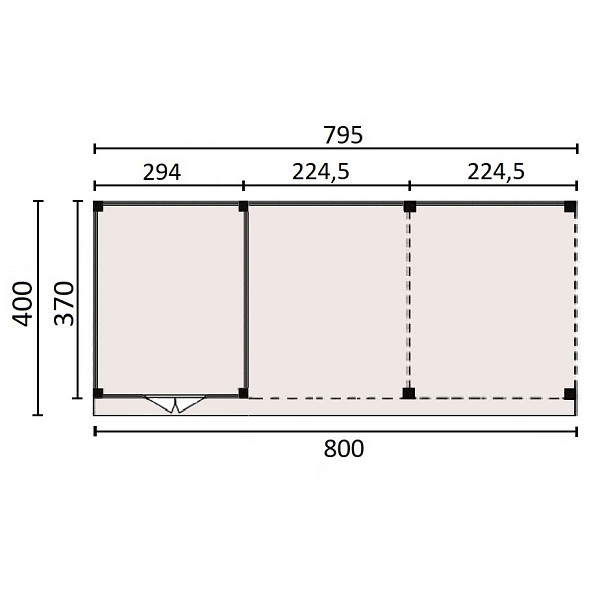 <h1><strong>JWOODS Buitenverblijf 800x370cm incl. berging 300(b), Fijnbezaagd zweeds rabat blank</strong></h1><p>Voor een voordelige prijs een prachtige overkapping in je tuin plaatsen? Dat kan met een JWOODS Buitenverblijf, een goedkope terrasoverkapping, samengesteld als ‘doe het zelf bouwpakket’. Het grote voordeel van het JWOODS concept zit hem in de prijs, welke een stuk voordeliger is in vergelijking met een prefab pakket. Uit onze voorraad tuintimmerhout stellen we een bouwpakket samen uit de beste naaldhoutsoorten, zoals Lariks, Douglashout en Redwood. Bij aanschaf wordt je uiteraard voorzien van een duidelijke opbouwinstructie.  </p><h2><strong>Doe het zelf bouwpakket</strong></h2><p>Het doe het zelf pakket wordt compleet geleverd inclusief dakbedekking, stadsuitloop, bevestigingsmaterialen etc. Wil je exact weten waar het pakket uit bestaat? Scroll dan naar beneden voor de complete materialenlijst. Optioneel kunnen de 12x12x300 cm palen tegen meerprijs worden vervangen voor 15x15x300 cm (bij een fijnbezaagd model) of 14x14x300 cm (bij een geschaafd model).<br />Betonpoeren, daktrimmen, een hemelwater afvoerset, een dakverankeringset en ventilatieroosters zijn optioneel en kunnen besteld worden bij de extra opties.</p><h2><strong>Fundering Overkapping</strong></h2><p>Voor een solide constructie monteer je de palen op betonpoeren. Rondom de poeren stort je (snel)beton. De getoonde maten zijn de funderingsmaten. Het dak overstek is standaard 30 cm diep en 5 cm in de breedte. Betonpoeren zijn in verschillende uitvoeringen verkrijgbaar. Wij raden de betonpoer de luxe 18x18x50 van harte aan.</p><h2><strong>Overkapping van Lariks Douglashout en Redwood</strong></h2><p>Een JWOODS Buitenverblijf wordt samengesteld uit Douglashout en Redwood hout.<br /><br />Douglas/Lariks is een prachtig duurzaam materiaal. Het heeft een mooie rood/oranje gevlamde kleur. Binnen het assortiment kan je kiezen uit "geschaafd" of "fijnbezaagd" douglas hout. Geschaafde materialen hebben een zacht en glad oppervlak. De geschaafde materialen zijn zeer maatvast door het drogen van het hout. Door uitdroging van Douglas hout is er wel kans op scheurvorming in palen of planken, dit doet echter niets af aan de kwaliteit van het hout. De fijnbezaagde materialen zijn wat ruwer aan oppervlak en de kopkanten kunnen wat splinterig zijn. Fijnbezaagd hout word vers gezaagd en kan na indrogen wat minder maatvast zijn. Ook kan er op fijnbezaagd materiaal schimmelvorming ontstaan.</p><p>JWOODS RedWood is een PEFC/FSC gekeurd, geïmpregneerd naaldhoutproduct met een warme, roodroze uitstraling. RedWood heeft dezelfde warme, authentieke uitstraling als douglashout én het behoudt lang zijn kleur. Het is daarmee een prachtig alternatief voor Douglashout.</p><h2><strong>Dakbedekking</strong></h2><p>Een JWOODS Buitenverblijf wordt geleverd <strong>inclusief</strong> dakbedekking voor het platte dak. Het EPDM rubberfolie wordt compleet op maat aangeleverd met EPDM lijm. Voor de afvoer van het hemelwater wordt een vierkante stadsuitloop meegeleverd.</p><p>Voor de afwerking van de dakranden en het EPDM zijn optioneel daktrimmen te bestellen.</p><h2><strong>Onderhoud Overkapping</strong></h2><p>Een JWOODS Buitenverblijf behoeft weinig onderhoud. Echter raden wij aan om het hout te behandelen met de producten van Hermadix. Voordelen:</p><ul>	<li>​​​​​​​Verlengt de levensduur van het hout</li>	<li>Beschermt het hout tegen krimpen, zwellen, kromtrekken en scheuren door uitdroging en vocht</li>	<li>Behoudt de mooie kleur en gaat het natuurlijke vergrijzingsproces tegen</li>	<li>Beschermt u het hout tegen UV-straling, vocht, schimmels en houtrot</li></ul><p>Zit jouw ideale terrasoverkapping niet bij de collectie? Neem gerust contact op, we helpen je graag verder.</p>