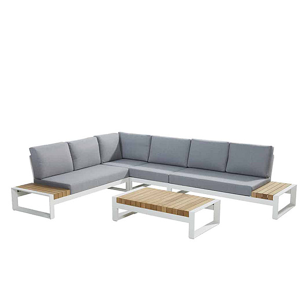 <h1><strong>Matisse Loungeset</strong></h1><p><strong>Deze lounge set is te bezichtigen in bij ons filiaal in Almere.</strong></p><p>De Matisse loungeset van Taste 4SO is een strak vormgegeven platform loungeset in de kleur wit. Door middel van het losse tussenelement zijn er diversen configuraties mogelijk. Ook is de Matisse loungeset te bestellen zonder salontafel, handig als u al in het bezit bent van een mooie tafel of wellicht een sfeervolle vuurtafel overweegt.</p><p>Wat opvalt zijn de optisch dikke teak delen in de platform delen en in de salontafel. Dit geeft de Matisse een premium uitstraling. In de Matisse hoekbank liggen comfortabele all weather loungekussens die heerlijk aanvoelen en tevens bestand zijn tegen een regenbui.</p><p><br /><strong>TASTE 4SO</strong><br />Het merk Taste 4SO maakt alleen gebruik van materialen die geschikt zijn voor buitengebruik. De materialen zijn van hoge kwaliteit, zo krijgt u maar liefst 5 jaar garantie op de kwaliteit. Jaren plezier gegarandeerd dus!</p><p>Kom naar de sfeervolle showtuin van Sierbestrating Jonk en ervaar zelf deze Matisse loungeset of bestel direct online.</p><ul>	<li>Matisse modulair 2-zits element met platform wit, incl. 3 kussens</li>	<li>	<h4>Matisse modulair hoekelement wit, incl. 3 kussens</h4>	</li>	<li>	<h4>Matisse modulair tussenelement wit, incl. 2 kussens</h4>	</li>	<li>	<h4>Matisse salontafel wit 120 x 65 x 32 cm.</h4>	</li></ul>