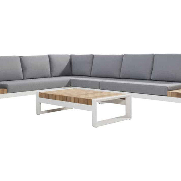 <h1><strong>Matisse Loungeset</strong></h1><p><strong>Deze lounge set is te bezichtigen in bij ons filiaal in Almere.</strong></p><p>De Matisse loungeset van Taste 4SO is een strak vormgegeven platform loungeset in de kleur wit. Door middel van het losse tussenelement zijn er diversen configuraties mogelijk. Ook is de Matisse loungeset te bestellen zonder salontafel, handig als u al in het bezit bent van een mooie tafel of wellicht een sfeervolle vuurtafel overweegt.</p><p>Wat opvalt zijn de optisch dikke teak delen in de platform delen en in de salontafel. Dit geeft de Matisse een premium uitstraling. In de Matisse hoekbank liggen comfortabele all weather loungekussens die heerlijk aanvoelen en tevens bestand zijn tegen een regenbui.</p><p><br /><strong>TASTE 4SO</strong><br />Het merk Taste 4SO maakt alleen gebruik van materialen die geschikt zijn voor buitengebruik. De materialen zijn van hoge kwaliteit, zo krijgt u maar liefst 5 jaar garantie op de kwaliteit. Jaren plezier gegarandeerd dus!</p><p>Kom naar de sfeervolle showtuin van Sierbestrating Jonk en ervaar zelf deze Matisse loungeset of bestel direct online.</p><ul>	<li>Matisse modulair 2-zits element met platform wit, incl. 3 kussens</li>	<li>	<h4>Matisse modulair hoekelement wit, incl. 3 kussens</h4>	</li>	<li>	<h4>Matisse modulair tussenelement wit, incl. 2 kussens</h4>	</li>	<li>	<h4>Matisse salontafel wit 120 x 65 x 32 cm.</h4>	</li></ul>