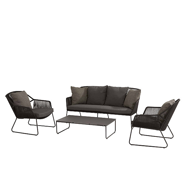 <h1><strong>Accor Loungeset</strong></h1><p><strong>Deze loungeset is te bezichtigen bij ons filiaal in Almere.</strong></p><p>De Accor is een fantastische serie binnen de zeer complete collectie van 4 Seasons Outdoor. De Accor heeft een prachtig elegant ontwerp. Het weerbestendige antraciete rope is strak gespannen door de meestervlechters van 4 Seasons Outdoor. De armleuningen, zitting en rugleuning hebben een verticaal patroon, waarbij het deel tussen armleuning en zitting open is gelaten. Een fraaie vondst die deze Accor dining stoel zijn luchtige looks geeft. Het ranke RVS onderstel past perfect in dit plaatje.</p><p>Weerbestendig zit- en rugkussens zijn inclusief bij de Accor serie, daarmee heeft de Accor een hoog zitcomfort. Ben je op zoek naar de perfecte combinatie tussen comfort en design, overweeg dan deze Accor. De Accor dining stoel van 4 Seasons Outdoor behoort ook tot de Accor serie. Je kunt deze stoel dus perfect combineren bij de Dining set uit de Accor serie.</p>