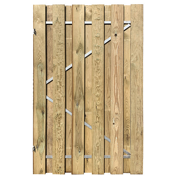 <p><strong>Tuinpoort</strong></p><p>De plankendeuren van Jonk zijn verkrijgbaar met houten en stalen frame. De schermen zijn door middel van een vacuüm- en drukmethode geïmpregneerd waardoor het landuriger beschermd is tegen schimmel en houtrot. De deuren met houten frame bestaan uit planken van 15mm dikte en degenen met stalen frame hebben een houtdikte van 15mm.</p><ul>	<li>exclusief hang en sluitwerk</li></ul><p> </p>