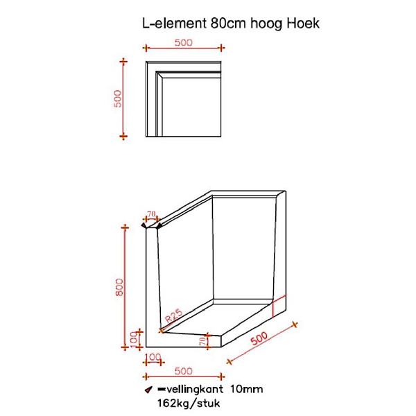 <h1><strong>L-Hoekelement</strong></h1><p>Een L-Hoekelement is op verschillende manieren toe te passen. Ze zijn te combineren met de L-elementen om zo een vloeiende hoek te creeeren. L-Hoekelementen zijn ook toe te passen om verhoogde borders te maken in de tuin., of hoogteverschil in de tuin op te vangen.</p><p>De L-Hoekelementen zijn verkrijgbaar in diverse maten in de kleuren grijs, zwart en roestbruin.</p>