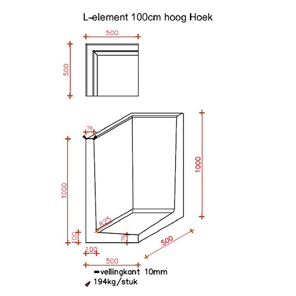 <h1><strong>L-Hoekelement</strong></h1><p>Een L-Hoekelement is op verschillende manieren toe te passen. Ze zijn te combineren met de L-elementen om zo een vloeiende hoek te creeeren. L-Hoekelementen zijn ook toe te passen om verhoogde borders te maken in de tuin., of hoogteverschil in de tuin op te vangen.</p><p>De L-Hoekelementen zijn verkrijgbaar in diverse maten in de kleuren grijs, zwart en roestbruin.</p>