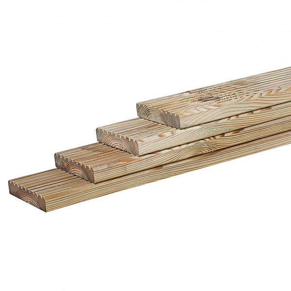 <p><strong>Grenen Vlonderplanken</strong></p><p>De grenen geimpregneerde planken zijn de meest voordelige oplossing om een mooi vlonderterras te maken. De planken zijn van twee kanten voorzien van een profiel (één zijde fijn en één zijde grof). Het is belangrijk om bij de planken genoeg onderruimte te hebben, zodat ze kunnen doorluchten. Zo blijven ze langer goed. De planken hebben een afmeting van 2,8 x 14,5 cm en zijn leverbaar in lengtes van 180, 300, en 400 cm.</p>