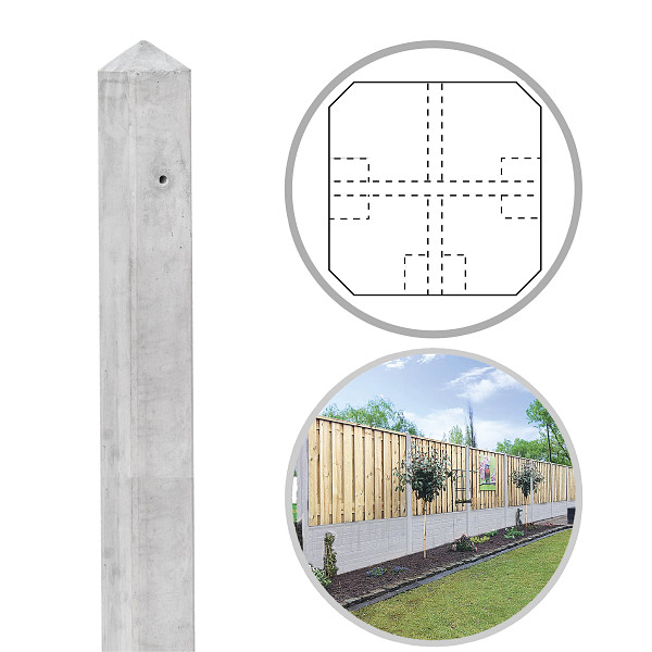 Beton RM Hoekpaal (3sp) 10x10x280 cm, Grijs tbv Scherm 150