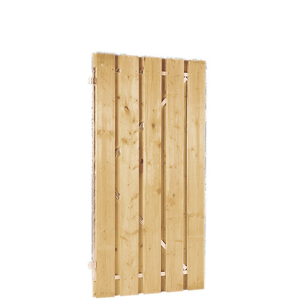 <p><strong>Tuinpoort</strong></p><p>De plankendeuren van Jonk zijn verkrijgbaar met houten en stalen frame. De schermen zijn door middel van een vacuüm- en drukmethode geïmpregneerd waardoor het landuriger beschermd is tegen schimmel en houtrot. De deuren met houten frame bestaan uit planken van 15mm dikte en degenen met stalen frame hebben een houtdikte van 15mm.</p><ul>	<li>exclusief hang en sluitwerk</li></ul><p> </p>