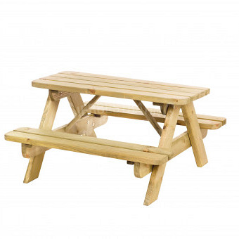 <h2><strong>Junior picknicktafel Björn</strong></h2><h3>De kinderpicknicktafel Björn biedt plaats aan vier kinderen.</h3><h3>De houtdikte van de tafel is 28 mm. De afmetingen van de tafel zijn 90 x 38,5 x 48,5 cm. De bladmaat is 90 x 38,5 cm. en de zithoogte is 26 cm. De tafel is geïmpregneerd. De tafel is gemaakt van vuren hout en wordt geleverd met voorgemonteerde onderdelen.</h3><h3> </h3><p> </p>