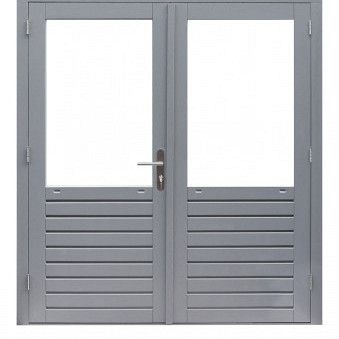 Hardhouten dubbele 1-ruits deur Prestige met dubbelglas, 202 x 221 cm., grijs gegrond