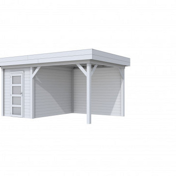 Vuren Topvision tuinhuis Kiekendief, 200 x 300 cm. en luifel 300 cm., lichtgrijs gespoten