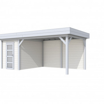Vuren Topvision tuinhuis Kiekendief, 200 x 300 cm. en luifel 400 cm., wit / lichtgrijs gespoten