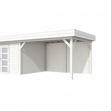 Vuren Topvision tuinhuis Parelhoen, 400 x 300 cm. en luifel 400 cm., wit gespoten