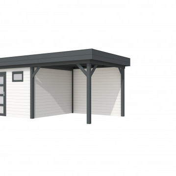 Vuren Topvision tuinhuis Tapuit, 300 x 300 cm. en luifel 300 cm., wit / antraciet gespoten