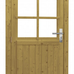 Vuren enkele 6-ruits deur incl. kozijn, 90 x 201 cm., linksdraaiend, groen geïmpregneerd