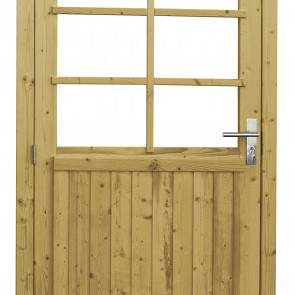 Vuren enkele 6-ruits deur incl. kozijn, 112 x 201 cm., linksdraaiend, groen geïmpregneerd