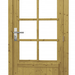 Vuren enkele 8-ruits deur incl. kozijn, rechtsdraaiend, 90 x 201 cm., groen geïmpregneerd