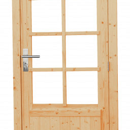 Vuren enkele 8-ruits deur incl. kozijn, rechtsdraaiend, 90 x 201 cm., onbehandeld