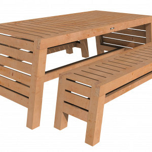 <p>Wil je iets bijzonders in je tuin dan maak je met de nieuwe Douglas Tuinset Riva Excellent een goede keuze! De originele vormgeving (met schuin geplaatst onderstel) biedt de set een geheel eigen karakter. De set is gemaakt van onbehandeld duurzaam douglashout wat door haar roodbruine kleur een sfeervolle uitstraling geeft.</p>