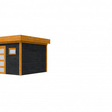 Douglas Topvision tuinhuis Raaf, 300 x 300 cm., zwart geïmpregneerd / transparant gespoten