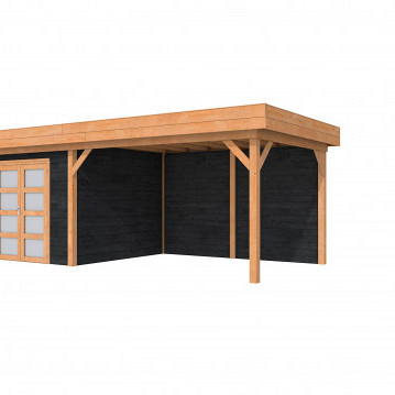 Douglas Topvision tuinhuis Roek, 300 x 300 cm. en luifel 400 cm., zwart geïmpregneerd / onbehandeld