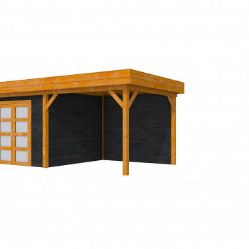 Douglas Topvision tuinhuis Roek, 300 x 300 cm. en luifel 300 cm., zwart geïmpregneerd / transparant