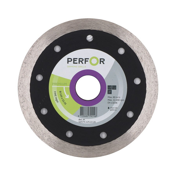 <h1><strong>Zaagblad FINE tegel, Ø125, asgat 22,23</strong></h1><p>Het zaagblad FINE tegel van PERFOR is geschikt voor het zagen van keramiek en natuursteen. Door middel van de doorlopende segment-rand snijdt het zaagblad constant zonder afkartelingen op de tegel.</p>