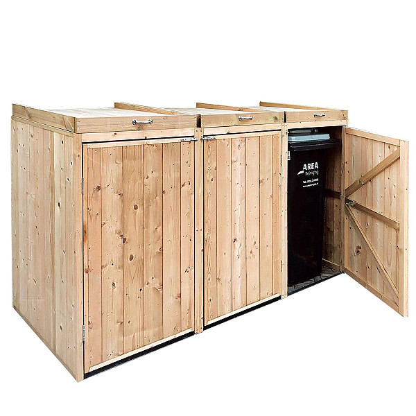 <h1><strong>Containerbergingen</strong></h1><p>Containerbergingen zijn leverbaar in enkele, dubbele of driedubbele variant. Met deze bergingen staan afvalcontainers nooit meer in het zicht.</p><h2>Productbeschrijving</h2><p>Afwerking: Geschaafd</p><p>Behandeling: Geïmpregneerd</p><p>Materiaal: Hout</p><p>Houtsoort: Vuren</p><p>Daktype: Plat dak</p><p>Diepte: 80 cm.</p><p>Breedte: 215 cm.</p><p>Hoogte: 118 cm.</p><p>Bevestigingsmaterialen inbegrepen: Ja</p><p>Houten vloer inbegrepen: Nee</p><p>Dikte wand: 12 mm.</p><p>Extra informatie: Geschikt voor containers van maximaal 60x76x110 cm. Deze containerberging heeft een dichte achterzijde.</p>