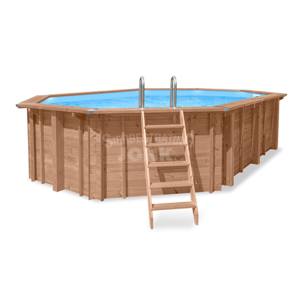 <h1><strong>Zwembaden</strong></h1><p>De zwembaden zijn vervaardigd van onder druk geïmpregneerd Noord Europees grenenhout. Deze zijn duurzaam en leverbaar in diverse afmetingen waardoor ze in bijna elke tuin voor jarenlange waterpret zorgen. Je kunt de zwembaden uitbreiden met verschillende accessoires. Alle modellen zijn eenvoudig op te bouwen met behulp van de bijgeleverde montage-instructie.</p><h2>Doe-het-zelfpakket</h2><ul>	<li>Houten ombouw</li>	<li>Geotextiel, comfortabele, isolerende (onzichtbare) onderlaag.</li>	<li>PVC liner (zichtbare binnenbekleding) met bevestigingen en een linerlock.</li>	<li>Skimmer en inlaat (zorgen ervoor dat het zwembad schoon blijft).</li>	<li>RVS en houten trap</li>	<li>Pomp</li>	<li>Zandfilter met bovenklep</li>	<li>Filterzand</li>	<li>Set buizen en hulpstukken voor pomp- en filtermontage</li>	<li>Montage-instructies</li></ul><h2>Zwembad inbouwen</h2><p>Het zwembad kan volledig in de grond worden geplaatst. In dat geval moet je de ombouw van het zwembad extra beschermen. Alvorens de constructie te installeren, raden wij aan alle onderdelen met olie of houtolie te behandelen. Het gat in de grond moet iets groter zijn dan de afmetingen van het zwembad, zodat een stabiele vlakke en stevige ondergrond kan worden gerealiseerd. De isolatie en de behandeling van de ombouw moeten worden uitgevoerd volgens de bijgeleverde documentatie van het zwembad.</p><h2>Productbeschrijving</h2><p>Materiaal: Hout</p><p>Kuipmateriaal: Polyester</p><p>Diepte: 460 cm.</p><p>Breedte: 814 cm.</p><p>Hoogte: 138 cm.</p><p>Inhoud: 34,21 m³</p><p>Garantie: Ja</p><p>Inbegrepen: Geleverd als doe-het-zelfpakket inclusief houten ombouw zwembad, pvc liner met bevestigingen en een linerlock, geotextiel grond en muren, een skimmer en inlaat, rvs ladder 3 of 4 treden met geflensde ankerconverters en schroeven voor montage, pomp- en zandfilter met bovenklep, filterzand, set buizen en hulpstukken voor pomp- en filtermontage en montage-instructies.</p><p>Extra informatie: Vervaardigd van onder druk geïmpregneerd Noord-Europees grenenhout. Houtdikte ombouw 45x145 mm.</p>