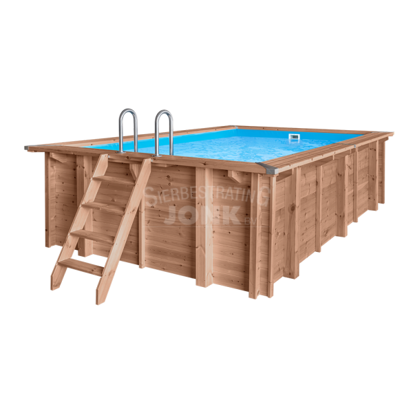 <h1><strong>Zwembaden</strong></h1><p>De zwembaden zijn vervaardigd van onder druk geïmpregneerd Noord Europees grenenhout. Deze zijn duurzaam en leverbaar in diverse afmetingen waardoor ze in bijna elke tuin voor jarenlange waterpret zorgen. Je kunt de zwembaden uitbreiden met verschillende accessoires. Alle modellen zijn eenvoudig op te bouwen met behulp van de bijgeleverde montage-instructie.</p><h2>Doe-het-zelfpakket</h2><ul>	<li>Houten ombouw</li>	<li>Geotextiel, comfortabele, isolerende (onzichtbare) onderlaag.</li>	<li>PVC liner (zichtbare binnenbekleding) met bevestigingen en een linerlock.</li>	<li>Skimmer en inlaat (zorgen ervoor dat het zwembad schoon blijft).</li>	<li>RVS en houten trap</li>	<li>Pomp</li>	<li>Zandfilter met bovenklep</li>	<li>Filterzand</li>	<li>Set buizen en hulpstukken voor pomp- en filtermontage</li>	<li>Montage-instructies</li></ul><h2>Zwembad inbouwen</h2><p>Het zwembad kan volledig in de grond worden geplaatst. In dat geval moet je de ombouw van het zwembad extra beschermen. Alvorens de constructie te installeren, raden wij aan alle onderdelen met olie of houtolie te behandelen. Het gat in de grond moet iets groter zijn dan de afmetingen van het zwembad, zodat een stabiele vlakke en stevige ondergrond kan worden gerealiseerd. De isolatie en de behandeling van de ombouw moeten worden uitgevoerd volgens de bijgeleverde documentatie van het zwembad.</p><h2>Productbeschrijving</h2><p>Materiaal: Hout</p><p>Kuipmateriaal: Polyester</p><p>Diepte: 322 cm.</p><p>Breedte: 502 cm.</p><p>Hoogte: 124 cm.</p><p>Inhoud: 12,75 m³</p><p>Garantie: Ja</p><p>Inbegrepen: Geleverd als doe-het-zelfpakket inclusief houten ombouw zwembad, pvc liner met bevestigingen en een linerlock, geotextiel grond en muren, een skimmer en inlaat, rvs ladder 3 of 4 treden met geflensde ankerconverters en schroeven voor montage, pomp- en zandfilter met bovenklep, filterzand, set buizen en hulpstukken voor pomp- en filtermontage en montage-instructies.</p><p>Extra informatie: Vervaardigd van onder druk geïmpregneerd Noord-Europees grenenhout. Houtdikte ombouw 45x145 mm.</p>