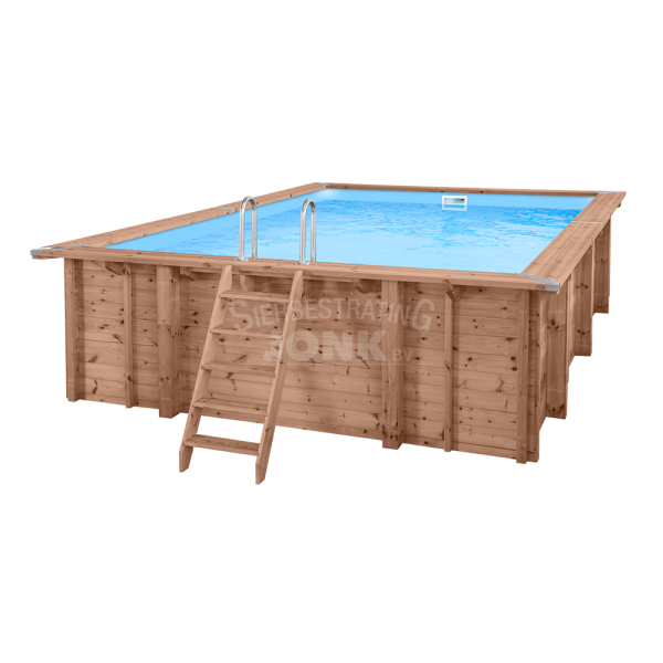 <h1><strong>Zwembaden</strong></h1><p>De zwembaden zijn vervaardigd van onder druk geïmpregneerd Noord Europees grenenhout. Deze zijn duurzaam en leverbaar in diverse afmetingen waardoor ze in bijna elke tuin voor jarenlange waterpret zorgen. Je kunt de zwembaden uitbreiden met verschillende accessoires. Alle modellen zijn eenvoudig op te bouwen met behulp van de bijgeleverde montage-instructie.</p><h2>Doe-het-zelfpakket</h2><ul>	<li>Houten ombouw</li>	<li>Geotextiel, comfortabele, isolerende (onzichtbare) onderlaag.</li>	<li>PVC liner (zichtbare binnenbekleding) met bevestigingen en een linerlock.</li>	<li>Skimmer en inlaat (zorgen ervoor dat het zwembad schoon blijft).</li>	<li>RVS en houten trap</li>	<li>Pomp</li>	<li>Zandfilter met bovenklep</li>	<li>Filterzand</li>	<li>Set buizen en hulpstukken voor pomp- en filtermontage</li>	<li>Montage-instructies</li></ul><h2>Zwembad inbouwen</h2><p>Het zwembad kan volledig in de grond worden geplaatst. In dat geval moet je de ombouw van het zwembad extra beschermen. Alvorens de constructie te installeren, raden wij aan alle onderdelen met olie of houtolie te behandelen. Het gat in de grond moet iets groter zijn dan de afmetingen van het zwembad, zodat een stabiele vlakke en stevige ondergrond kan worden gerealiseerd. De isolatie en de behandeling van de ombouw moeten worden uitgevoerd volgens de bijgeleverde documentatie van het zwembad.</p><h2>Productbeschrijving</h2><p>Materiaal: Hout</p><p>Kuipmateriaal: Polyester</p><p>Diepte: 419 cm.</p><p>Breedte: 600 cm.</p><p>Hoogte: 131 cm.</p><p>Inhoud: 22,51 m³</p><p>Garantie: Ja</p><p>Inbegrepen: Geleverd als doe-het-zelfpakket inclusief houten ombouw zwembad, pvc liner met bevestigingen en een linerlock, geotextiel grond en muren, een skimmer en inlaat, rvs ladder 3 of 4 treden met geflensde ankerconverters en schroeven voor montage, pomp- en zandfilter met bovenklep, filterzand, set buizen en hulpstukken voor pomp- en filtermontage en montage-instructies.</p><p>Extra informatie: Vervaardigd van onder druk geïmpregneerd Noord-Europees grenenhout. Houtdikte ombouw 45x145 mm.</p>