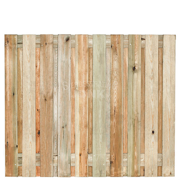 <h1><strong>Tuinscherm Enschede</strong></h1><p>Grenenhout is een veelvoorkomend type hout dat afkomstig is van de groep naaldbomen die behoren tot het geslacht Pinus. Het wordt gewaardeerd om zijn veelzijdigheid, beschikbaarheid en relatieve betaalbaarheid. Hier zijn enkele kenmerken en toepassingen van grenenhout:</p><p>-  Eigenschappen: Grenenhout heeft meestal een lichte kleur, variërend van witachtig tot gelig bruin. Het heeft een fijne nerf en een gelijkmatige textuur. Grenenhout is over het algemeen een zacht hout, wat betekent dat het gemakkelijk te bewerken en te vormen is. Het heeft echter wel de neiging om gevoelig te zijn voor deuken en krassen, vanwege de relatieve zachtheid.</p><p>-  Duurzaamheid: Grenenhout is minder duurzaam dan sommige andere houtsoorten, zoals douglashout. Het heeft de neiging om gevoeliger te zijn voor insectenplagen en rot, vooral als het wordt blootgesteld aan vochtige omstandigheden. Om de duurzaamheid te verbeteren, kan grenenhout behandeld worden met beits, verf of houtbeschermingsmiddelen.</p><p>-  Behandeling en afwerking: Grenenhout kan mooi worden afgewerkt en gebeitst om de natuurlijke uitstraling te behouden of om een andere kleur te krijgen. Het hout absorbeert vlekken goed, waardoor het gemakkelijk is om de gewenste afwerking te bereiken. Daarnaast kan het ook worden geschilderd in verschillende kleuren om bij de gewenste stijl te passen.</p><h2>Productbeschrijving</h2><p>Houtsoort: Grenen</p><p>Afwerking: Geschaafd</p><p>Behandeling: Geïmpregneerd</p><p>Materiaal: Hout</p><p>Keurmerk: Pefc</p><p>Breedte: 180 cm.</p><p>Hoogte: 150 cm.</p><p>Dicht scherm: Nee</p><p>Aantal planken: 21 (19+2)</p><p>Bevestigingsmethode: Rvs geschroefd</p><p>Horizontaal en verticaal toepasbaar (past horizontaal niet in een sleufpaal): Nee</p><p>Afmeting planken diepte: 1,60 cm.</p><p>Afmeting planken breedte: 14 cm.</p><p>Afmeting planken lengte: 150 cm.</p><p>Aantal tussenregels: 2</p><p>Afmeting tussenregel diepte: 1,60 cm.</p><p>Afmeting tussenregel breedte: 14 cm.</p><p>Extra informatie: Komo-gecertificeerd</p>