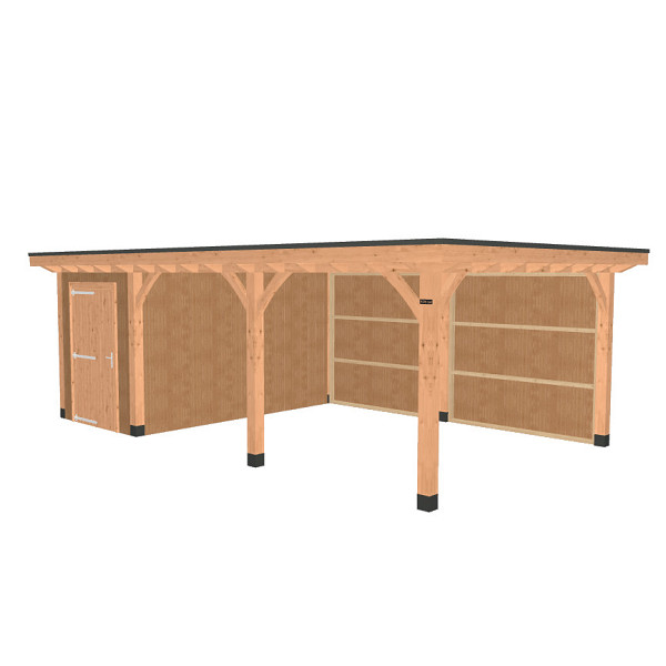 <p><strong>Outlet Almere Hillhout Buitenverblijf  693cm x 399cm met berging.</strong></p><p>De prijs van dit buitenverblijf is op afhaalbasis. Mocht u de partij thuis geleverd willen hebben, dan gelden hier andere bezorgcondities voor. Wij hanteren een transporttarief van € 75,00. Bezorgingen volgens deze leveringsvoorwaarden gelden alleen in een straal van 30 km van het desbetreffende verkooppunt (exclusief boot en veerkosten). Het transporttarief voor leveringen buiten deze straal gaan altijd in overleg met onze verkoop medewerkers.</p><p> </p><p><strong>Algemeen Informatie</strong></p><p>Productlijn: Plat dak Excellent</p><p>Doorloophoogte: 224 cm</p><p>Funderingsbreedte: 693 cm</p><p>Funderingsdiepte: 399 cm</p><p>Dakmateriaal: EPDM rubberen dakbedekking</p><p>Fundering: Geen fundering</p><p>Dakhoogte: 248 cm</p><p>Dakoverstek: 25 cm</p><p><strong>Segmenten</strong></p><p>Buitenverblijf plat dak Excellent Modulair, douglas, linkerdeel XXL/A, 207x399 cm, onbehandeld.</p><p>Buitenverblijf plat dak Excellent Modulair, douglas, rechterdeel XXL/B, 243x399 cm, onbehandeld.</p><p>Buitenverblijf plat dak Excellent Modulair, douglas, tussenstuk XXL/B, 243x399 cm, onbehandeld.</p><p><strong>Wanden</strong></p><p>Voor Wanden: Halfhouts rabat douglas enkelzijdige wand A, t.b.v. enkele deur, 178,5 x 224 cm, onbehandeld.</p><p>Achter Wanden: Halfhouts rabat douglas enkelzijdige wand A, 178,5 x 224 cm, onbehandeld.</p><p>Achter Wanden: Halfhouts rabat douglas enkelzijdige wand B, 228,5 x 224 cm, onbehandeld.</p><p>Links Wanden: Halfhouts rabat douglas enkelzijdige wand E, 371 x 224 cm, onbehandeld.</p><p>Rechts Wanden: Halfhouts rabat douglas enkelzijdige wand E, 371 x 224 cm, onbehandeld.</p><p><strong>Deuren</strong></p><p>Douglas enkele deur inclusief kozijn extra breed en hoog, linksdraaiend, 119 x 209 cm, onbehandeld.</p>