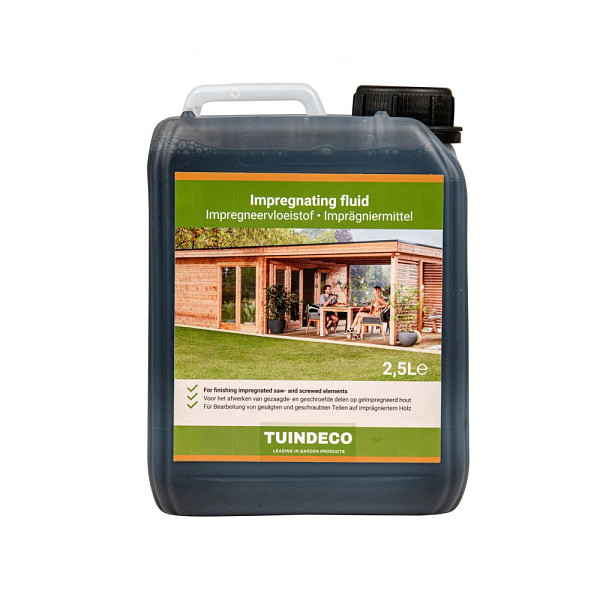 <h1><strong>Impregneervloeistof zwart 2,5 liter</strong></h1><p>Impregneervloeistof is een chemische oplossing die wordt gebruikt om hout, textiel, steen of andere materialen te behandelen met als doel ze te beschermen tegen verschillende vormen van schade, zoals rot, schimmels, insecten en vuil. De impregneervloeistof dringt door in het materiaal en vormt een beschermende barrière.</p><p>Impregneren van hout kan worden toegepast op verschillende toepassingen, zoals houten palen, schuttingen, terrassen, gevelbekleding, tuinmeubilair en speeltoestellen. Het helpt het hout te beschermen tegen vocht, rot, insectenplagen en schimmelgroei, waardoor de levensduur van het hout wordt verlengd en de onderhoudsbehoefte wordt verminderd.</p><h2>Productbeschrijving</h2><p>Dekking: Transparant</p><p>Kleur: Zwart</p><p>Op basis van: Water</p><p>Grondlaag nodig: Nee</p><p>Toepasbaar op: Hout</p><p>Inhoud: 2,5 liter</p><p>Extra informatie: Voor het bijwerken van geimpregneerde, gezaagde en geschroefde delen.</p><p> </p>