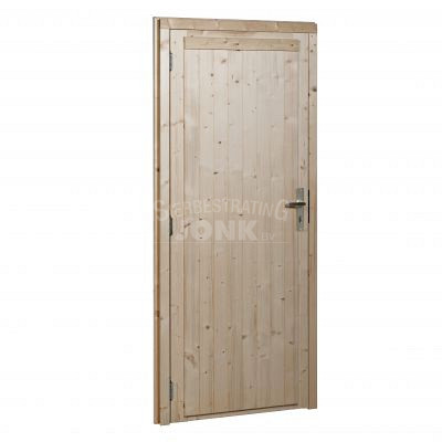 Vuren deur zijn geschikt voor alle blokhutten met een plankdikte van 28mm of dikker. Deuren worden afgeleverd inclusief kozijn, afdekplint, deurbeslag en echt glas.