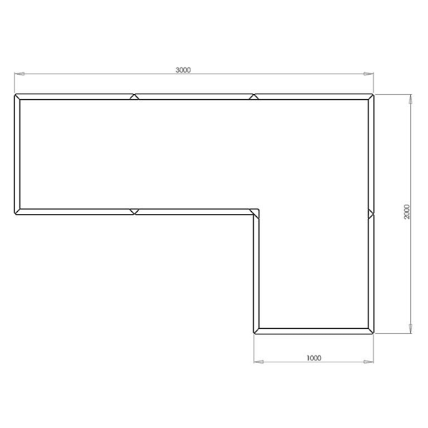 Cortenstaal L-vormige plantenbak Kansas 100, 300x200x100 met bodemplaat