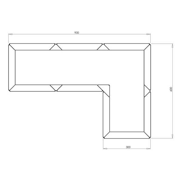 Cortenstaal L-vormige plantenbak Kansas 30, 90x60x40 cm met bodemplaat