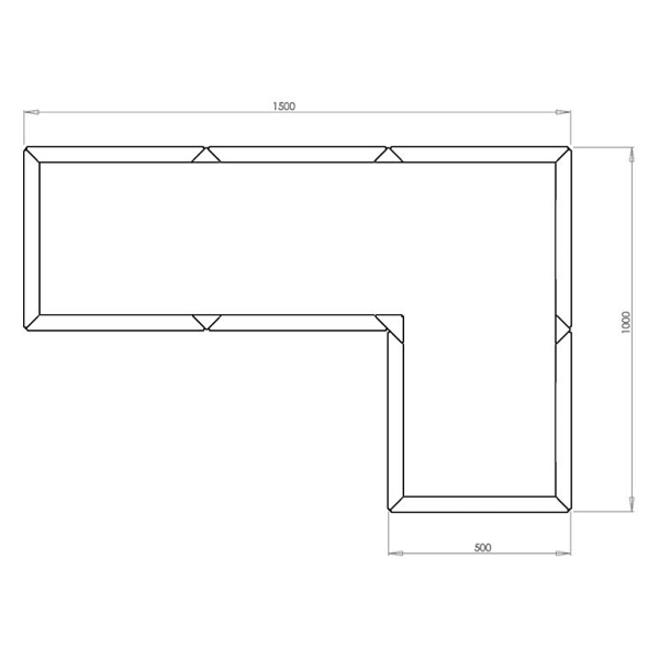 Cortenstaal L-vormige plantenbak Kansas 50, 150x100x60 cm met bodemplaat