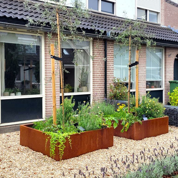 Cortenstaal vierkante plantenbak Miami 120x120x40 met bodemplaat