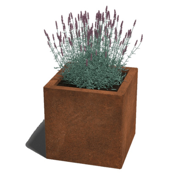 Cortenstaal vierkante plantenbak Miami 40x40x80 cm met bodemplaat + (8) voeten