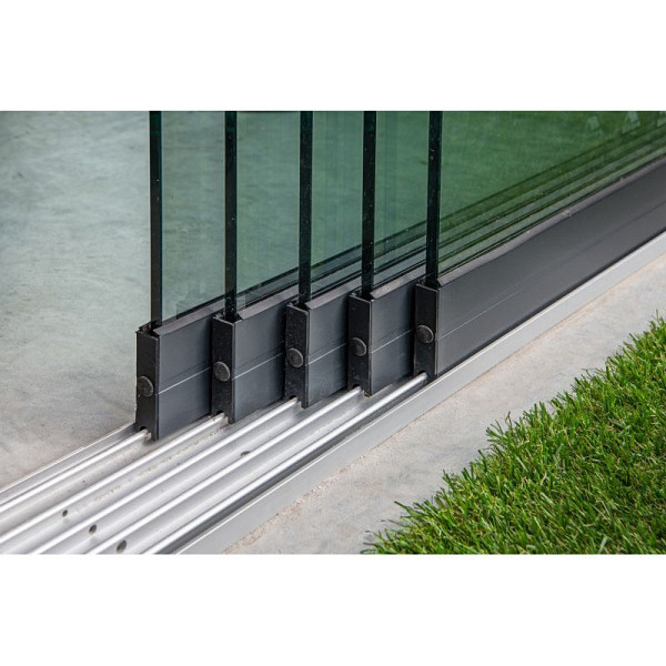 Glazen schuifwandset compleet 5-sporig zwart - inbouwhoogte 223-227 cm deurbreedte 104 cm/max 500 cm